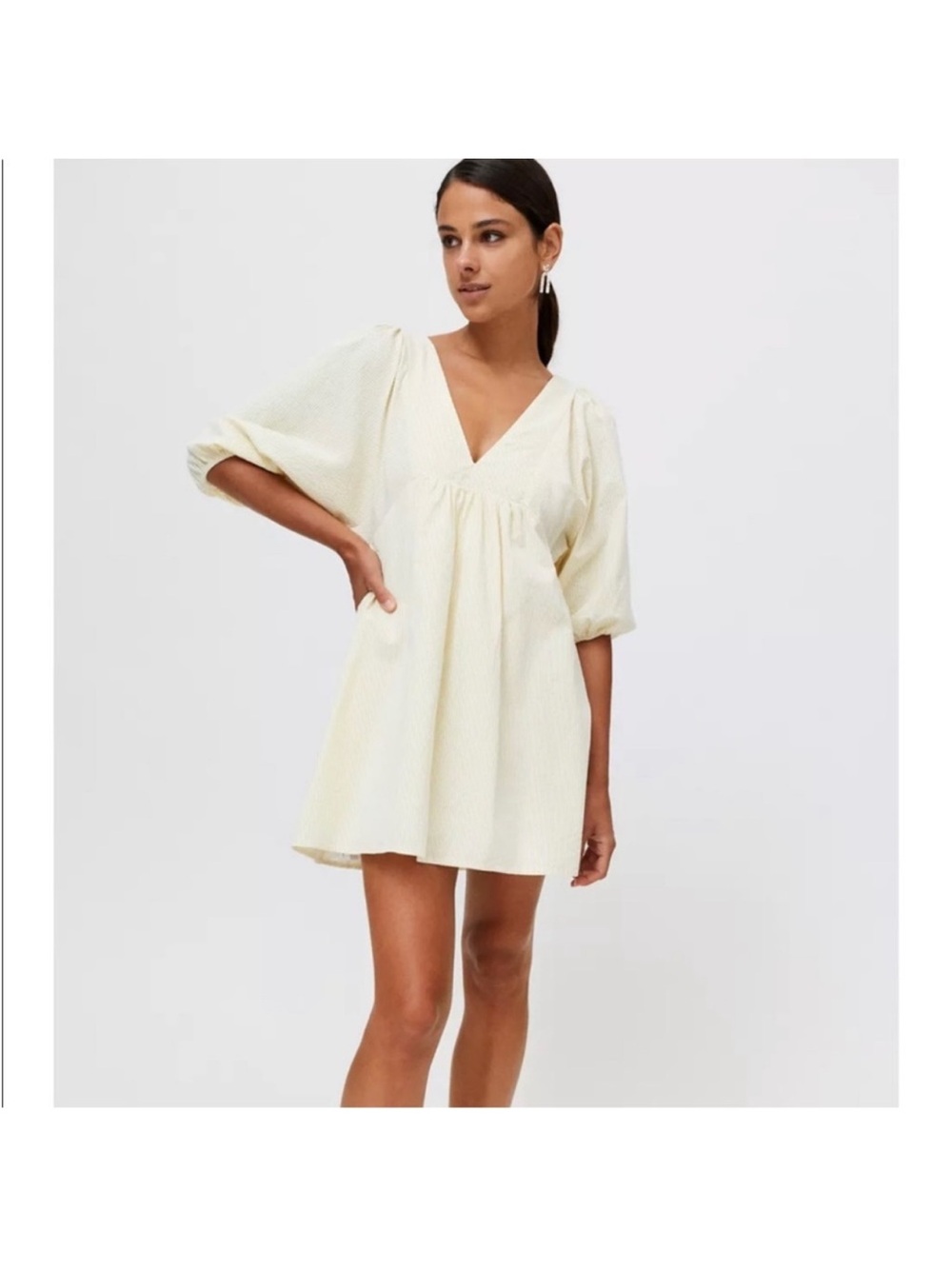 Urban Outfitters Charlotte Puff Sleeve Yellow Seersucker Dress size medium